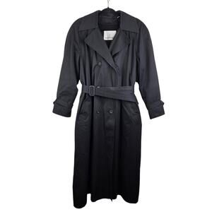 Vintage London Fog Black Belted Trench Coat Removable Liner Size 10
